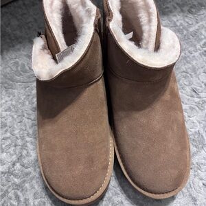 Brown Suede Ankle Boots with Fur Lining